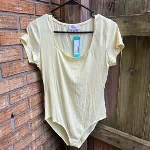 Kaileigh Soft Yellow Scoop Neck Bodysuit